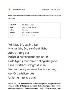 Fachliche Besprechung der Doktorarbeit von Dr. Hasan Işık in der StV